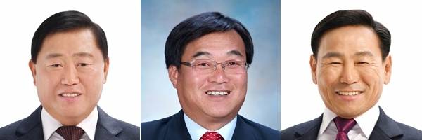 왼쪽부터 세종대왕농협 이명호(64) 현 조합장, 박종길(62) 전 비상임이사, 손순동(62) 전 세종대왕면 이장협의회장.