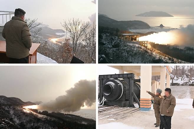 지난해 12월 고체연료 엔진시험 당시 북한이 공개한 사진. 뉴스1 제공