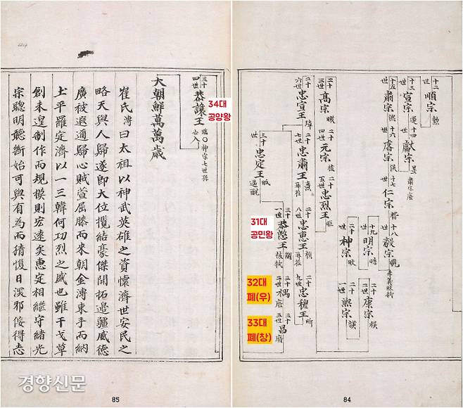 순암 안정복은 <고려사>에서 반역열전으로 돌렸던 우왕과 창왕을 정사로 편입했다. 고려계통도에서 31대 공민왕에 이어 32대(폐왕 우)와 33대(폐왕 창)으로 그려놓았다.