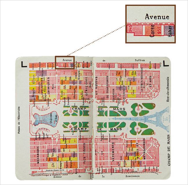 1900년 박람회 공식 카탈로그에 실린 대한제국관의 위치. 대한제국관은 L951로서 박람회 중심가에서 약간 벗어난 슈프렌(Sufren)가에 위치했다.