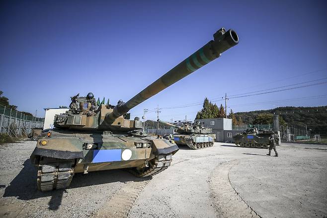 육군 K2 전차가 훈련을 앞두고 대기하고 있다. 세계일보 자료사진