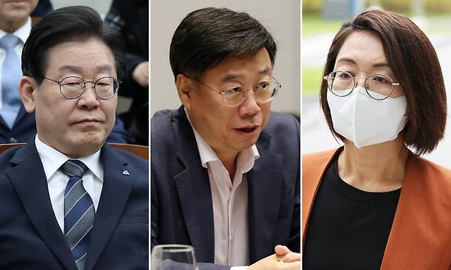 왼쪽부터 더불어민주당 이재명 대표, 신상진 현 성남시장, 은수미 전 성남시장. 뉴시스·연합뉴스