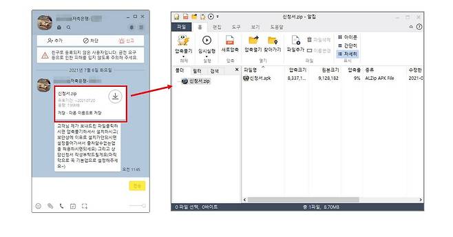 은행을 사칭하는 카카오피싱, 출처=이스트시큐리티