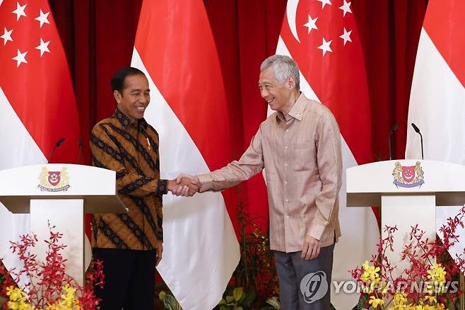 싱가포르 리셴룽 총리(오른쪽)와 인도네시아 조코위 대통령 [EPA 연합뉴스 자료사진. 재판매 및 DB 금지]