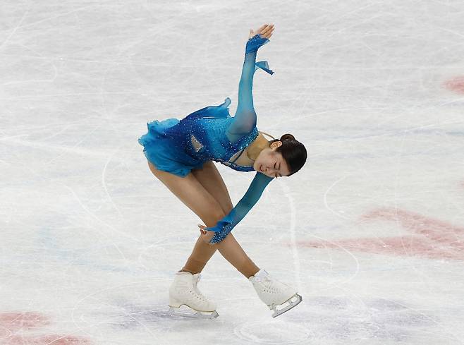 이해인이 22일 일본 사이타마 슈퍼 아레나에서 열린 2023 ISU 피겨스케이팅 세계선수권대회 여자 싱글 쇼트프로그램에서 연기를 펼치고 있다. 사이타마 | 로이터연합뉴스