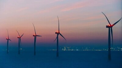 The daily power generation of the Datang Nanao Lemen Offshore Wind Power Project hit a new high in a single day. (PRNewsfoto/Shanghai Electric)