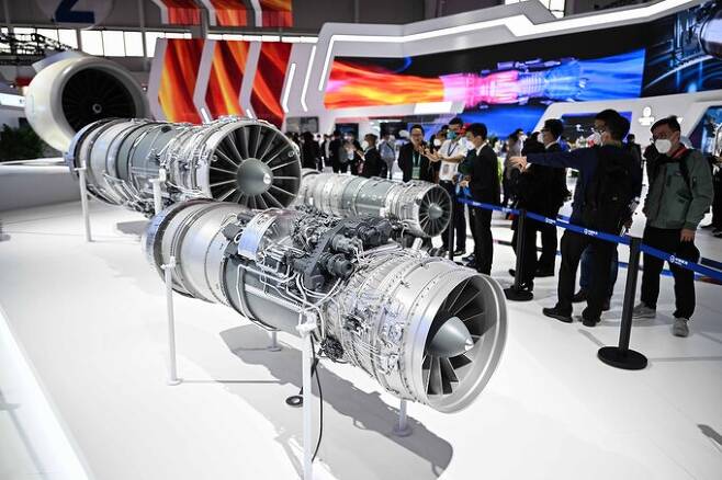 중국이 개발한 타이항 터보팬 엔진이 전시회에 전시되어 있다. 신화·연합뉴스