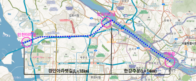 서울항~인천터미널 운항 노선도. 자료 제공=서울시