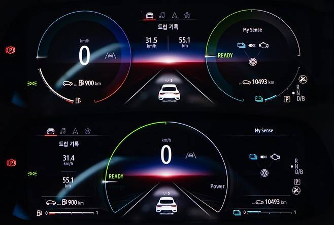 XM3 이테크의 계기판, 주행 모드에 따라 계기 화면이 바뀐다. 출처=IT동아