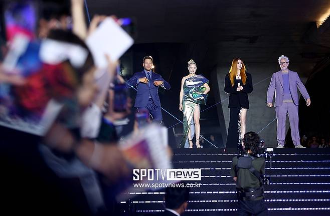 ▲ 크리스 프랫 폼 클레멘티에프 카렌 길런 제임스 건 감독 ⓒ곽혜미 기자