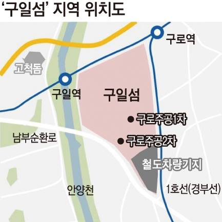 ▲서울 구로구 구로동·구일동에 위치한 구일섬 지역 지도 이미지