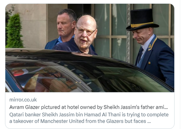 카타르 소유 호텔에서 포착된 아브람 글레이저 맨유 공동 구단주. 사진┃영국 언론 '미러'
