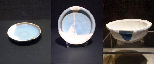 균관요지박물관에 전시된 천람유반, 월백유절변반, 계화식분탁. ⓒ최종명