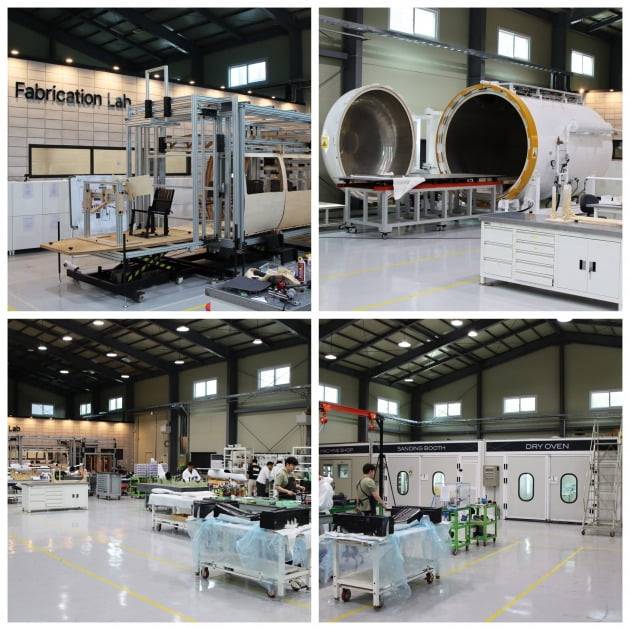 왼쪽 위부터 시계 방향으로 UX 목업, 오토 클레이브, 조립동 내부, '샌딩 부스' 등 특수 목적 공간. 엔지니어 약 40명이 상주하고 있다. /플라나 제공