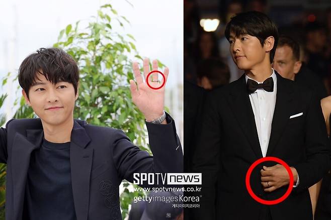 ▲ 칸 영화제에 반지를 착용하고 등장한 송중기. ⓒ게티이미지