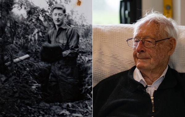 뉴질랜드 참전용사 고든 매킨타이어가 한국전쟁에서 활약하던 당시의 모습. 오른쪽 사진은 고든 매킨타이어가 인터뷰하는 모습. 사진 본인 제공·김태훈 PD