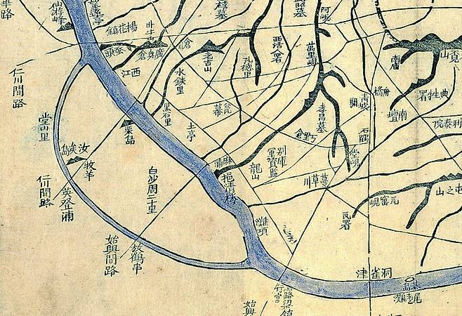 1861년 제작된 『대동여지도』중 「도성도」에 표기된 여의도와 밤섬. [서울역사아카이브]