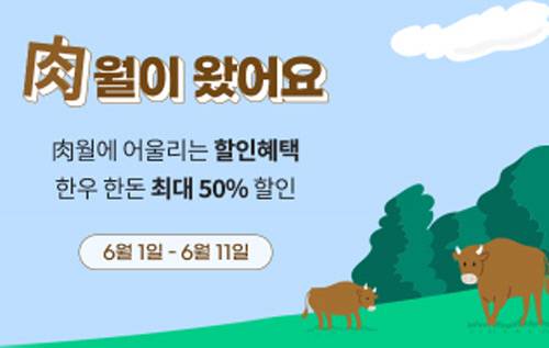 농협중앙회 쇼핑몰의 ‘肉월이 왔어요’ 행사 안내 화면. 농협중앙회 쇼핑몰 갈무리