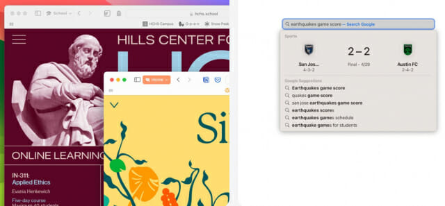 사용자는 사라피에서 프로필을 2개 이상 만들 수 있다(왼쪽). 사파리는 더 빠르고 연관 있는 검색 결과를 제공한다(오른쪽), (사진=애플)
