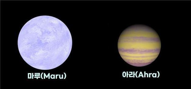 외계행성 이름 공모에서 선정된 마루(Maru)와 아라(Ahra) 그래픽 이미지. 한국천문연구원 제공