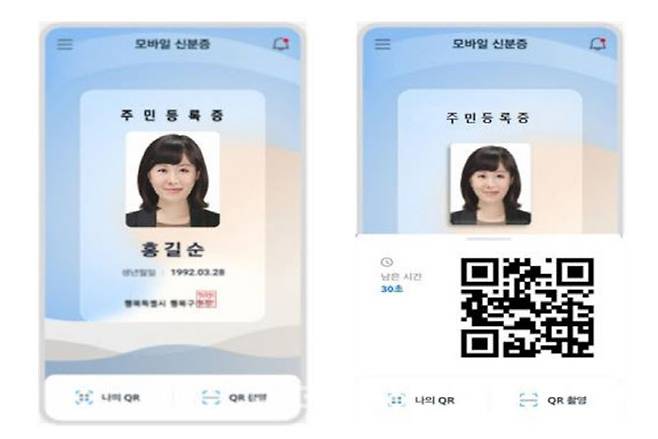 모바일 주민등록증 구현 화면(예시). (자료=행안부)