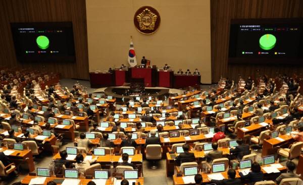지난해 12월 국회에서 열린 본회의에서 ‘만 나이 통일법’이 통과된 모습. 연합뉴스