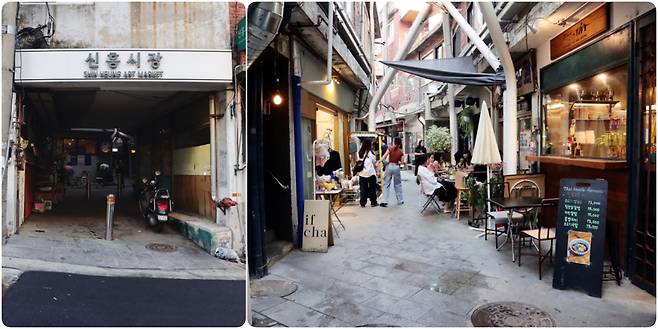 옛 모습과 현대의 모습이 공존하는 신흥시장에는 젊은 사람들로 북적인다.