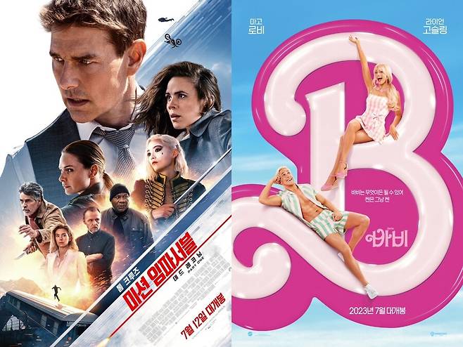 ▲ '미션 임파서블7', '바비' 포스터. 제공| 롯데 엔터테인먼트, 워너브라더스 코리아