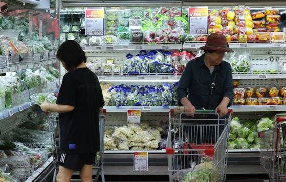 한국의 주요 식료품 구매비용은 101.01달러로 OECD 평균(63.41달러)의 1.6배로 나타났다. 사진은 23일 서울 시내의 한 마트에 채소가 진열돼있는 모습. 연합뉴스