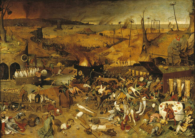 피터르 브뤼헐이 그린 ‘죽음의 승리’. 역사상 가장 심각했던 전염병으로 알려진 흑사병을 묘사했다. <스페인 마드리드 프라도 미술관 소장>