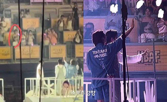 세븐틴의 콘서트에서 목격된 조슈아와 열애 의혹에 휩싸인 A씨. 온라인커뮤니티 캡처