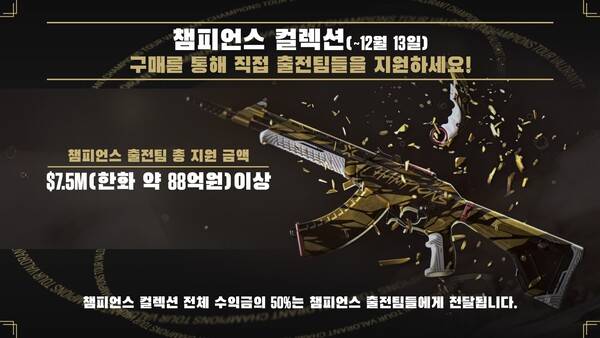- 발로란트 챔피언스 2021 스킨 상금 지원 금액