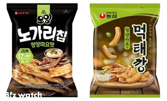 롯데웰푸드 노가리칩(좌), 농심 먹태깡(우) / 사진=각 사 제공