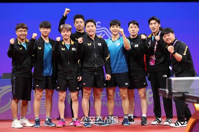 2022 항저우아시안게임 탁구 남자단체전 결승에 오른 한국 대표팀. 대한탁구협회