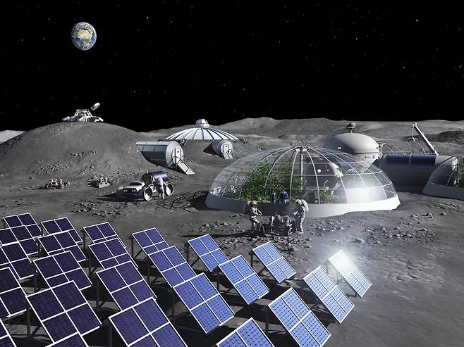 달 우주 기자 상상도. 과학자들은 달이 심우주 탐사를 위한 전진기지가 될 수 있다고 본다./ESA