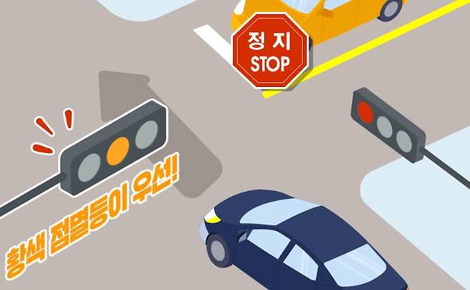 황색 점멸등이 우선 진입 / 출처=도로교통공단