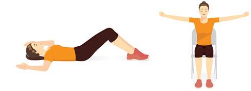 선서자세(왼쪽)와 팔벌려자세는 골다공증에 의한 요추 압박골절을 예방하는 데 효과적이다./사진=강동경희대병원 제공