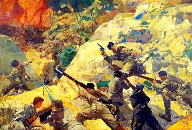 ▲임직순 화가가 그린 홍범도 장군의 봉오동전투 기록화. 독립기념관 소장 자료. 사진=홍범도장군기념사업회