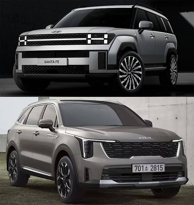 사진 : 상 - 현대차 싼타페 풀체인지, 하 - 기아 쏘렌토 페이스리프트