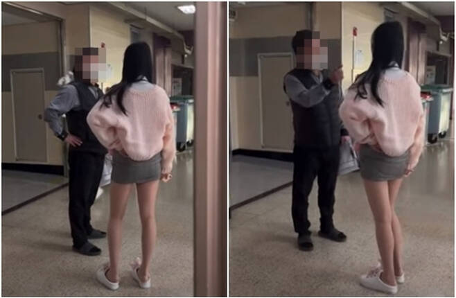 국내 한 고등학교에서 여학생이 중년 남교사에게 대들며 따지는 모습이 담긴 영상이 공개돼 논란이 일고 있다. 사진은 해당 영상의 한 장면. /사진=온라인 커뮤니티 캡처
