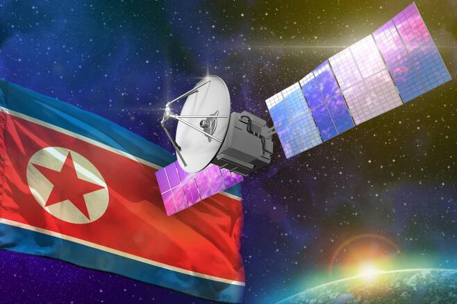 북한 국기와 위성 자료사진 123rf.com