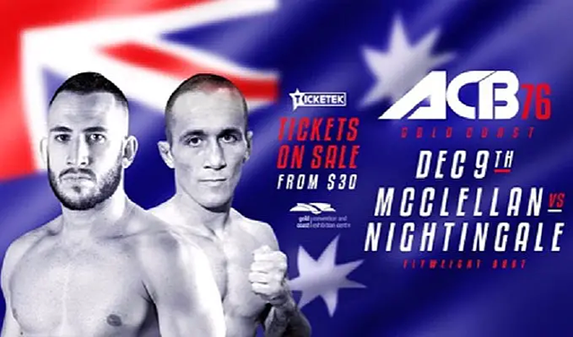 러시아 종합격투기 단체 ACB가 2017년 호주 진출을 위해 개최한 대회에 섀넌 매클렐런(왼쪽)이 출전한다는 것을 홍보하는 그래픽