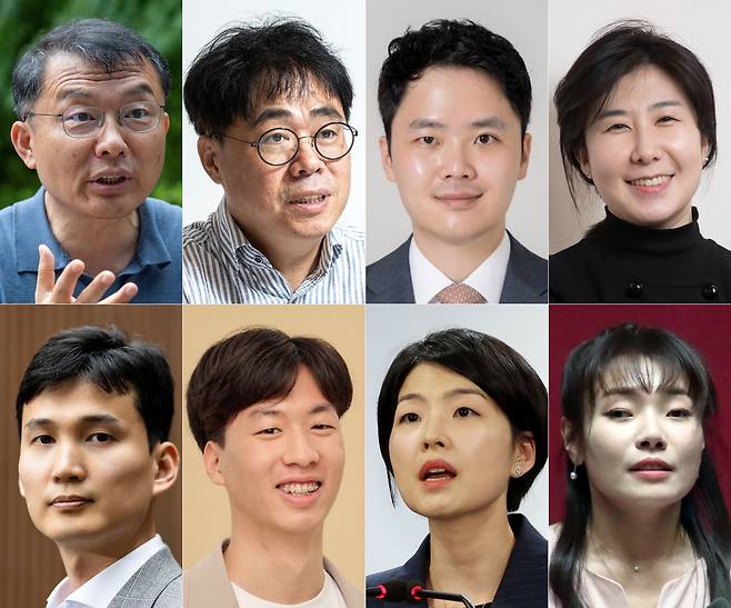 한동훈 비대위 비대위원들. 사진 윗줄 왼쪽부터 시계방향으로, 민경우,김경률,구자룡,장서정,김예지,한지아,윤도현,박은식./조선일보DB