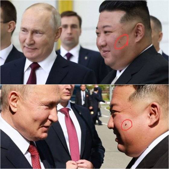 지난해 9월 13일 러시아 아무르주 보스토치니 우주기지에서 김정은과 블라디미르 푸틴 러시아 대통령이 만난 모습. AFP.