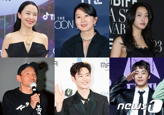 플러스엠 엔터테인먼트 2024 신작 주연들=전도연 김희애 김고은 구교환 이제훈 황정민(왼쪽위부터 시계방향) / 뉴스1 DB