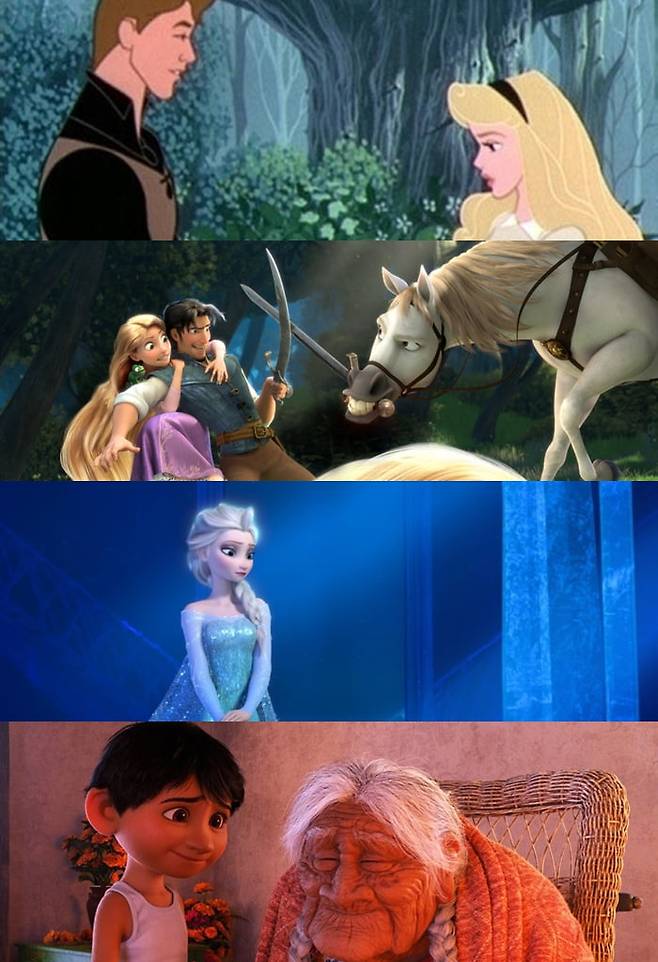 영화 '잠자는 숲 속의 공주', '라푼젤', '겨울왕국1', '코코'. /사진제공=월트 디즈니 컴퍼니 코리아