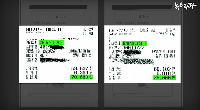 ▲ 청주지검 충주지청의 특수활동비 카드 영수증. 충주지청은 검찰청 주변의 염소 고기 전문점에서 2019년 10월 18일 저녁 7시 29분에 7만 원, 바로 다음 날인 2019년 10월 19일 오후 1시 54분에는 7만 5,000원의 특수활동비를 집행했다.