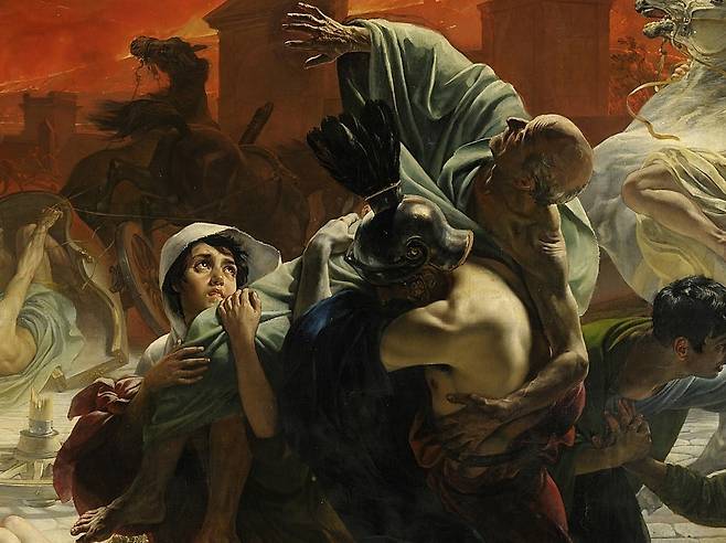 카를 브률로프, '폼페이 최후의 날'(일부 확대), 1833, 캔버스에 유채, 456.5x651cm, 러시아 미술관