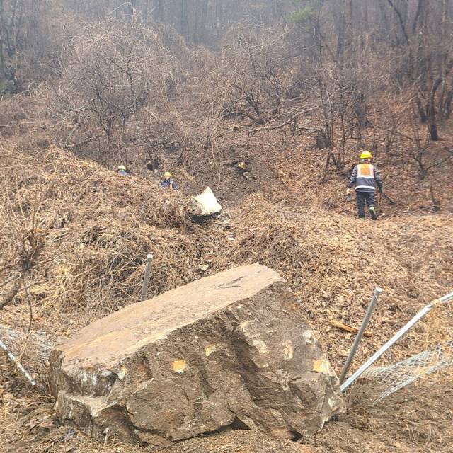 ▲ 19일 정선 남면 민둥산역과 별어곡역 사이 철로변에 해빙기 낙석사고가 발생, 정선읍까지 운행하는 정선아리랑열차 운행이 중단됐다.