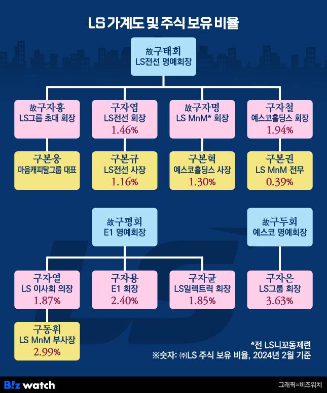 LS 가계도 및 지주사 지분율./그래픽=비즈워치